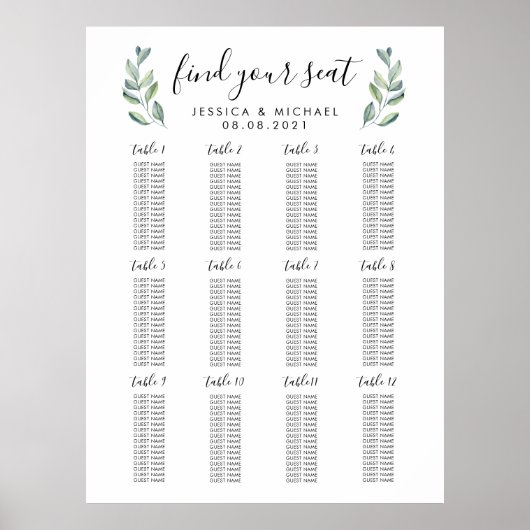 12 Tafel Grote bruiloft 192 Gastjes Zetel Poster (Voorkant)