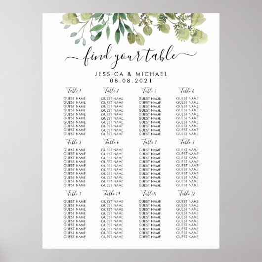 12 Tafel Grote Trouwgast Stoelenkaart Poster (Voorkant)