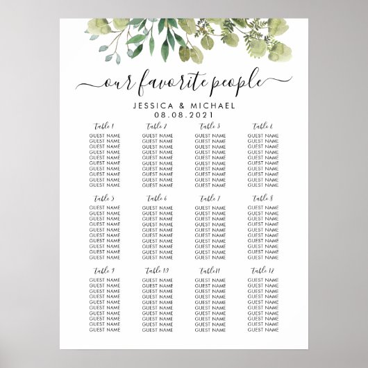 12 Tafel Grote Trouwgast Stoelindeling Grafiek Poster (Voorkant)