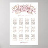 12 Tafel Roze Bloemen Huwelijk Zitting Grafiek Poster (Voorkant)