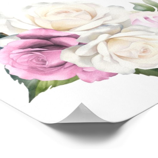 12 Tafel Roze Witte Roos Bloemen Zitting Grafiek Poster (Hoek)