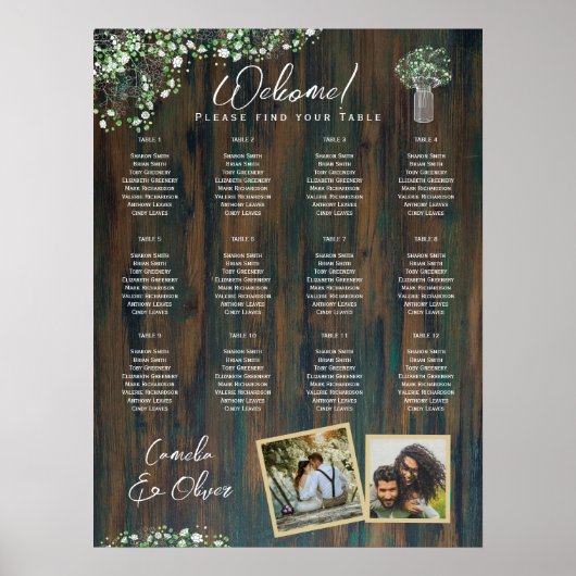 12 Tafel Rustiek Hout Gypsophila FOTO STOELEN Schu Poster (Voorkant)