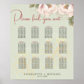 12 Tafel Salie & Blush Bloemen Trouwstoel Zitting  Poster (Voorkant)