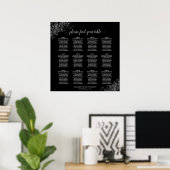 12 Tafel Silver Frills Black Wedding Seating Chart Poster (Thuiskantoor)