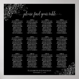 12 Tafel Silver Frills Black Wedding Seating Chart Poster
