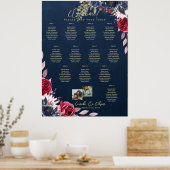 12 Tafel Stoelindeling Foto Welkom Burgundy Blauw Poster (Keuken)