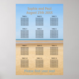 12 Tafel Strand Bruiloft Zitplaatsenkaart Poster