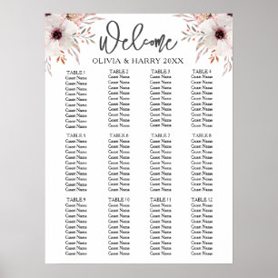 12 Tafel Waterverf Bloemen Bruiloft Zitkaarten Poster