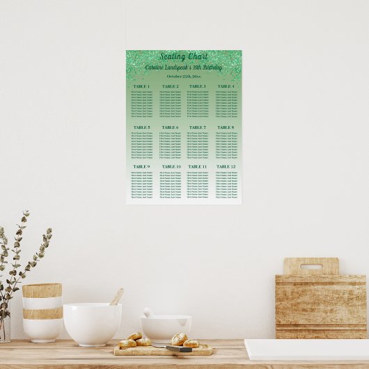 12 Tafel Zitting Grafiek Sjabloon Groene Glitter Poster (Keuken)