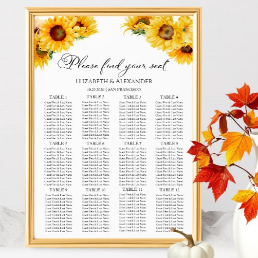 12 Tafel Zonnebloem Herfst Trouwstoel Grafiek Poster