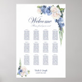 12 Tafelblauw Wit Rose Bloemen Zitting Grafiek Poster (Voorkant)
