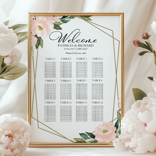 12 Tafels Blush Geometrisch Trouwstoelindeling Ove Poster