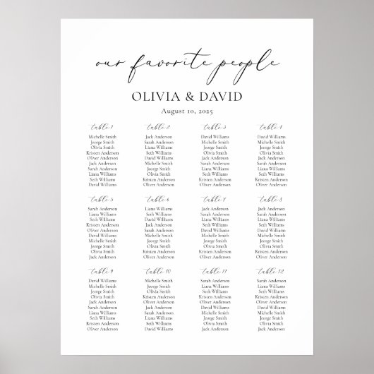 12 Tafels Eenvoudig Onze Favoriete Mensen Zittings Poster (Voorkant)