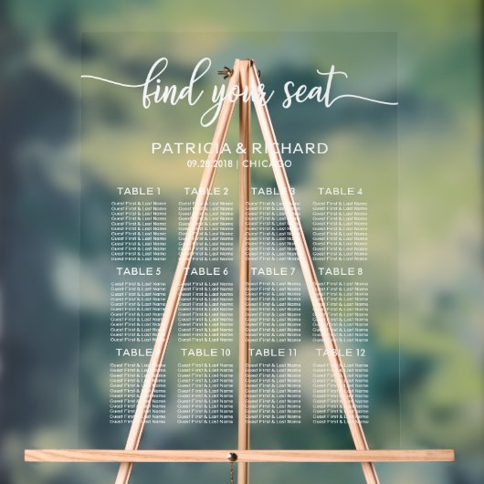 12 Tafels Elegant Bruiloft Zitschema Acryl Bord (Neutraal)