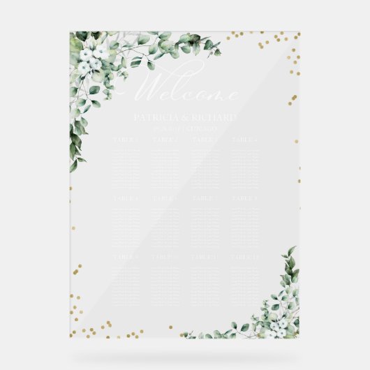 12 Tafels Groen Bruiloft Zitschema Acryl Bord (Voorkant)