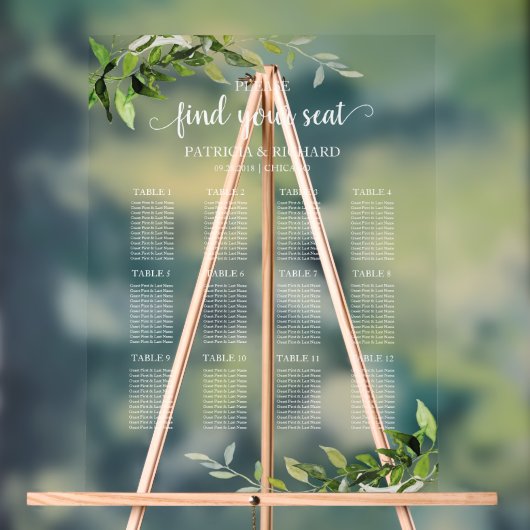 12 Tafels Groen Bruiloft Zitschema Acryl Bord (Neutraal)