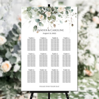 12 tafels groen & rozen bruiloft zitgrafiek poster