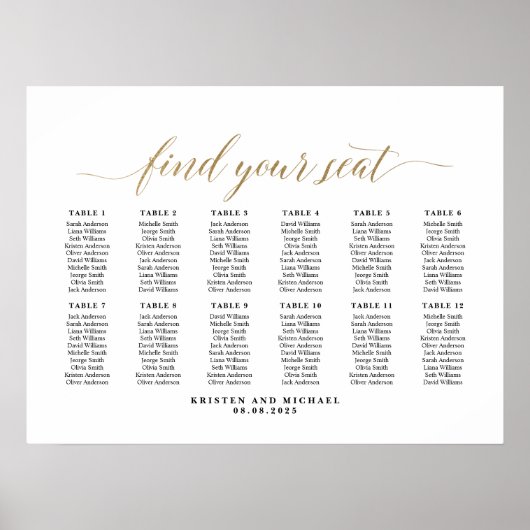 12 Tafels Klasseerige Zitplaatsindeling Poster (Voorkant)