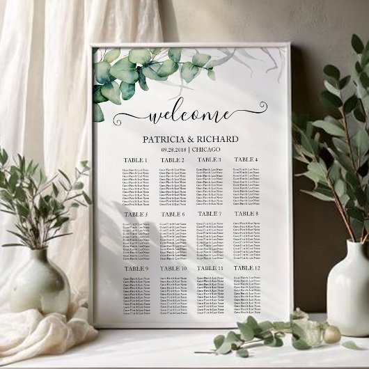 12 Tafels Landelijke Groene Huwelijkszitplaatskaar Poster