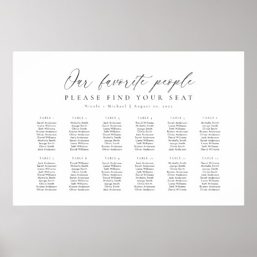 12 Tafels Onze favoriete Mensen Zitschema Plan Poster (Voorkant)