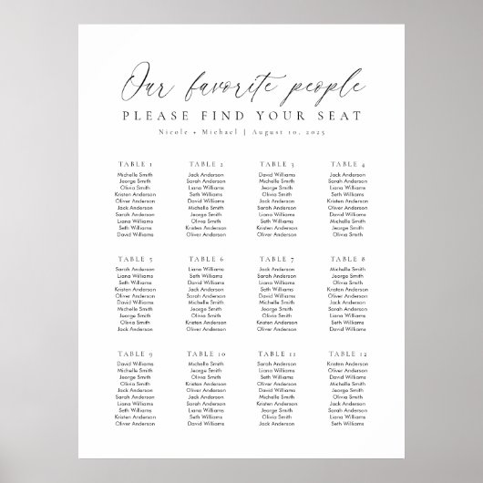 12 Tafels Onze Favoriete Mensen Zittingkaart Poster (Voorkant)