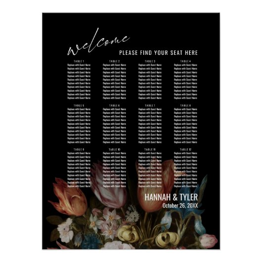 12 Tafels Zitkaart met Dutch Master Florals Perfect Poster (Voorkant)