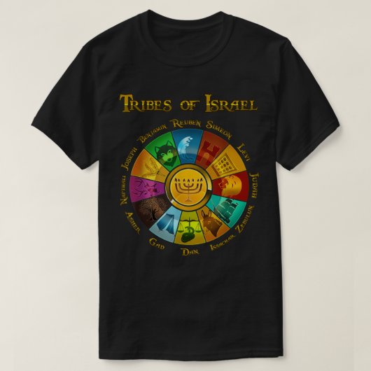 12 Twaalf Israëlische stammen - Hebreeuwse joodse  T-shirt (Design voorkant)