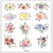 12 Waterverf bloemen Sticker (Vel)