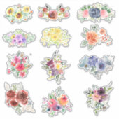 12 Waterverf bloemen Sticker (Voorkant)