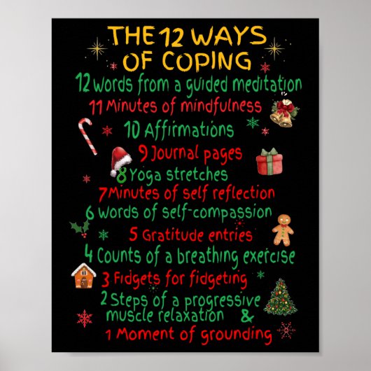 12 Ways Of Coping Funny Christmas Mental Health  Poster (Voorkant)