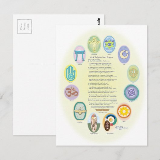 12 Wereldgodsdienstsymbolen en gebed Briefkaart (Voorkant / Achterkant)