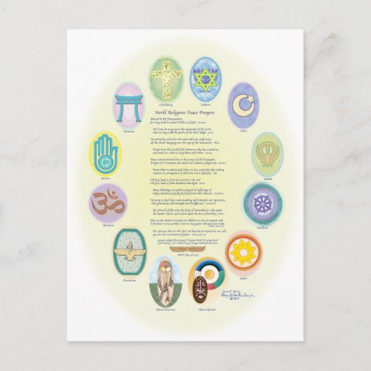 12 Wereldgodsdienstsymbolen en gebed Briefkaart (Voorkant)