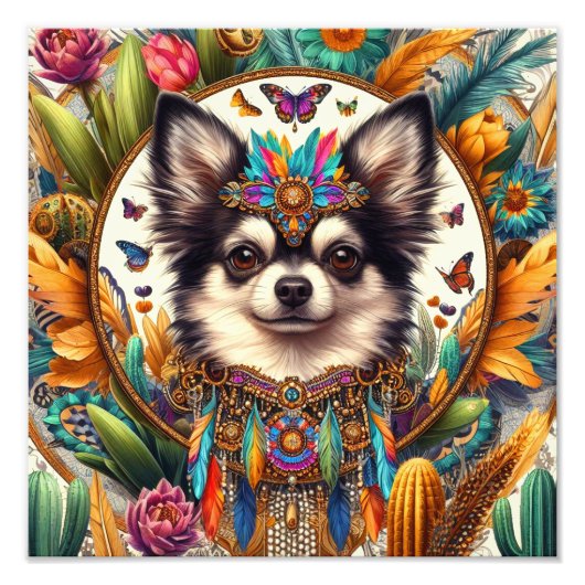 12 "x 12" Print Huisdier Portret Longhair Chihuahu Foto Afdruk (Voorkant)