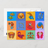 12 Zodiac tekenen cartoon stijl Briefkaart (Voorkant / Achterkant)