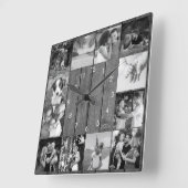 12 Zwart-wit fotocollage Rustic Hout Vierkante Klok (Hoek)