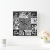 12 Zwart-witte foto Collage Rustic Wood Vierkante Klok (Huis)