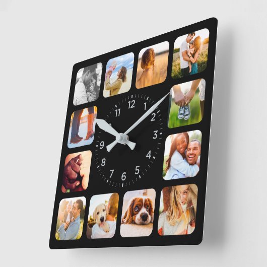 12 Zwarte wandklok met fotobevestiging (Hoek)