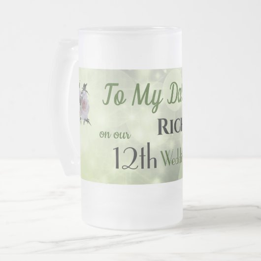 12de bruiloft Jubileum Husband Matglas Bierpul (Voorkant links)