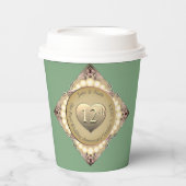 12e/30e Pearl & Groen Bruiloft Jubileum Papieren Bekers (Voorkant)