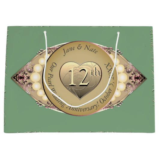 12e/30e Pearl Wedding Jubileum Gift Bag Groot Cadeauzakje (Voorkant)