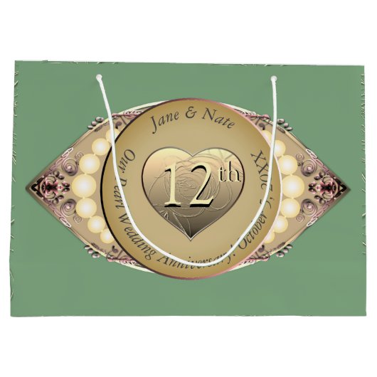 12e/30e Pearl Wedding Jubileum Gift Bag Groot Cadeauzakje (Achterkant)