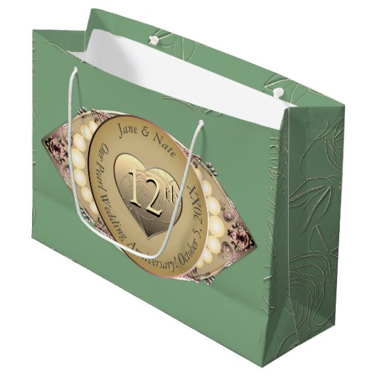 12e/30e Pearl Wedding Jubileum Gift Bag Groot Cadeauzakje (Voorkant Gekanteld)