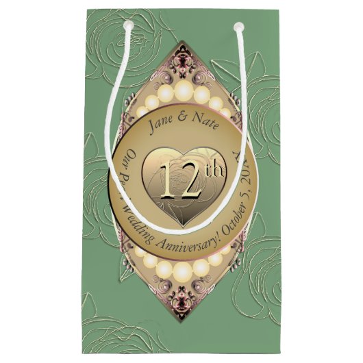 12e/30e Pearl Wedding Jubileum Gift Bag Klein Cadeauzakje (Voorkant)