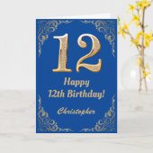 12e Birthday Blue en Gold Glitter Lijst Kaart (Gele Bloem)