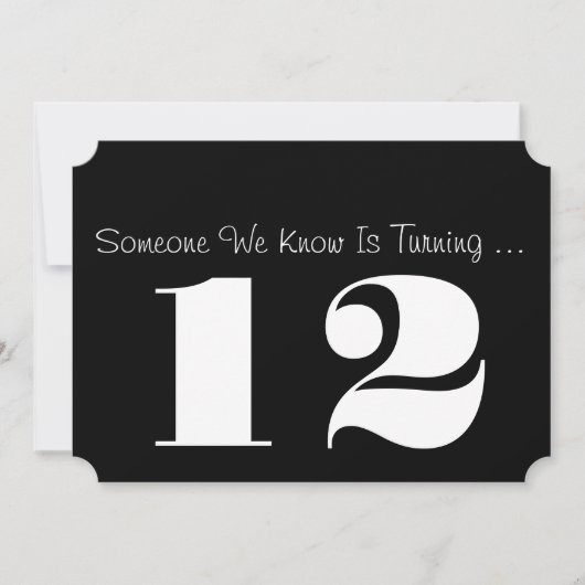 12e Birthday party Invite, zwart-wit. Kaart (Voorkant)