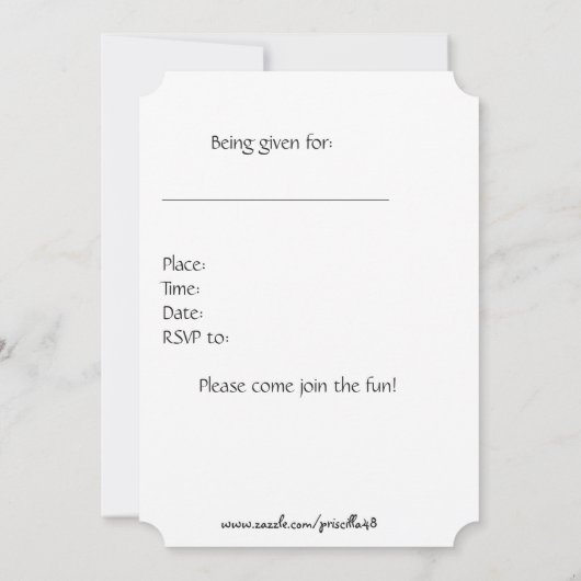 12e Birthday party Invite, zwart-wit. Kaart (Achterkant)