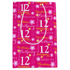12e Birthday roze gele aangepaste naam cadeautas