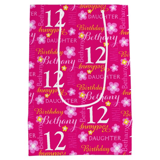 12e Birthday roze gele aangepaste naam cadeautas (Achterkant)