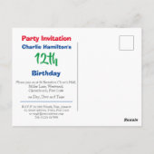 12e Briefkaart van de uitnodiging van de verjaarda (Achterkant)