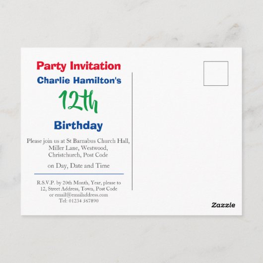 12e Briefkaart van de uitnodiging van de verjaarda (Achterkant)